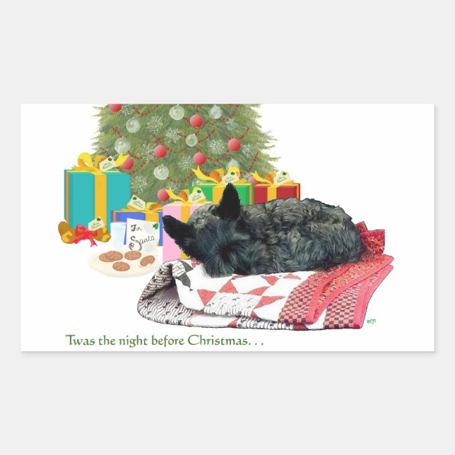 Pegatina Rectangular Navidad del Terrier Escocés Dormido (Anverso)