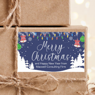 Pegatina Rectangular Navidad Empresarial Personalizada Festiva Azul