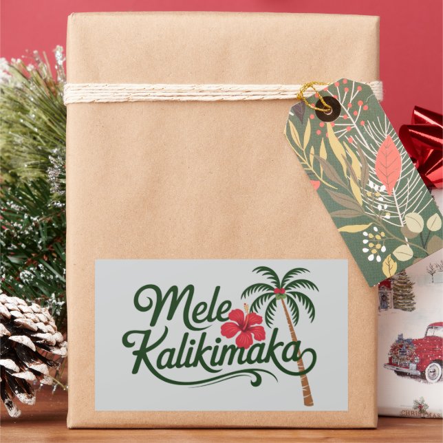 Pegatina Rectangular Navidad Familia Mele Kalikimaka Playa de Hawaii (Vacaciones)