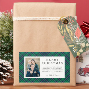 Pegatina Rectangular Navidad Foto Cuadro Plaid Verde Rústico