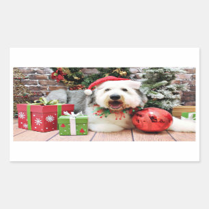 Pegatina Rectangular Navidad - perro pastor inglés viejo - Alphy