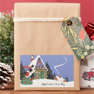 Pegatina Rectangular Navidad Vintage, Pareja Victoriana que va a una Fi