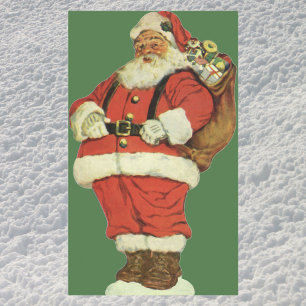 Pegatina Rectangular Navidad vintage, Santa Claus victoriano con juguet