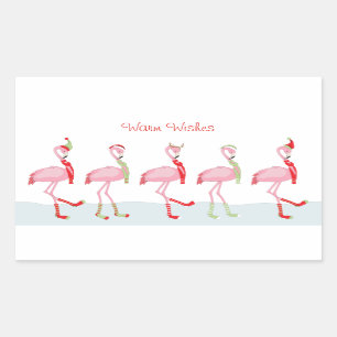 Pegatina Rectangular Navidades adoran flamenco rosado