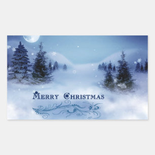 Pegatina Rectangular Navidades azules