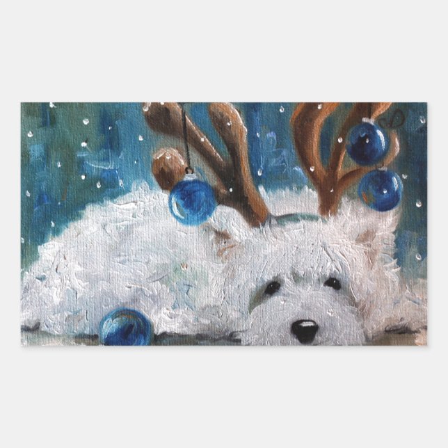 Pegatina Rectangular Navidades azules de West Highland (Anverso)