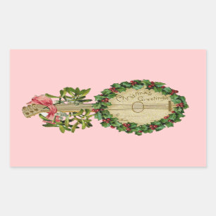 PEGATINA RECTANGULAR NAVIDADES BANJO CON MISTLETAS Y BERRÍAS SANTAS