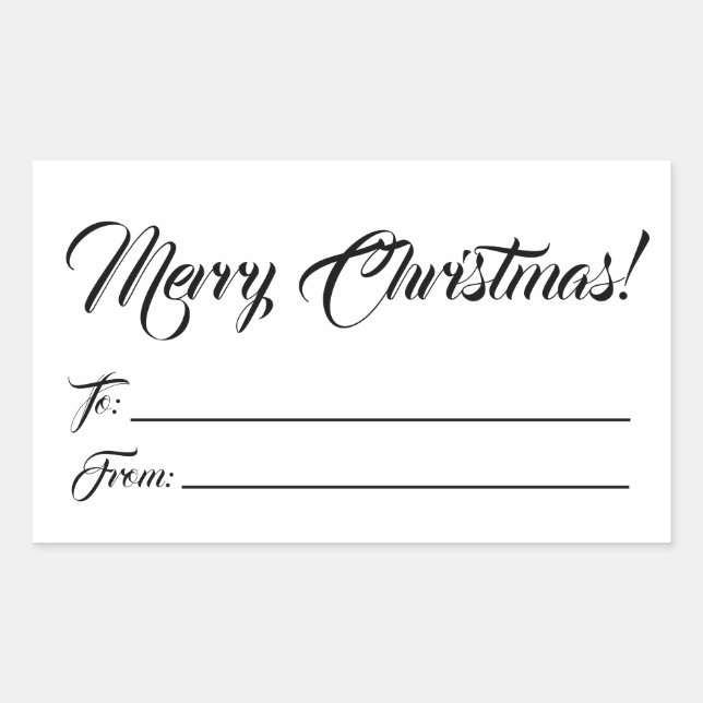 Pegatina Rectangular Navidades blanco negro a blanco de escritura en bl (Anverso)