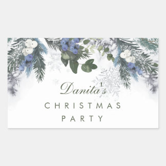 Pegatina Rectangular Navidades Blue blancos de invierno Pine personaliz
