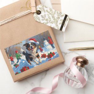 Pegatina Rectangular Navidades bovinos australianos celebran escena de 