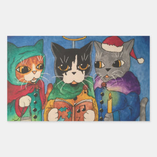 Pegatina Rectangular Navidades Carol Singer gatos