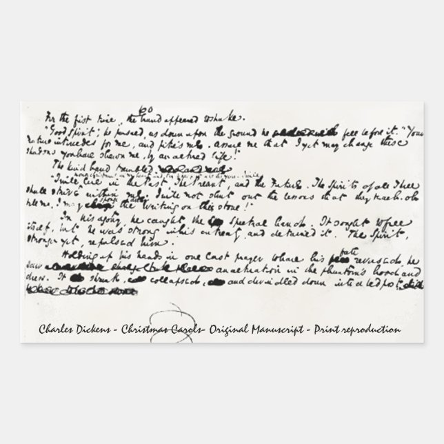 PEGATINA RECTANGULAR NAVIDADES CAROLS CHARLES DICKENS MANUSCRIPT (Anverso)