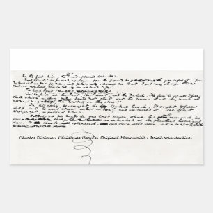 PEGATINA RECTANGULAR NAVIDADES CAROLS CHARLES DICKENS MANUSCRIPT