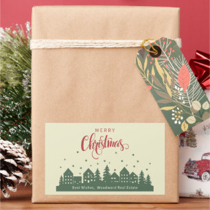 Pegatina Rectangular Navidades Casa Elegante Retro   Personalizado inmo
