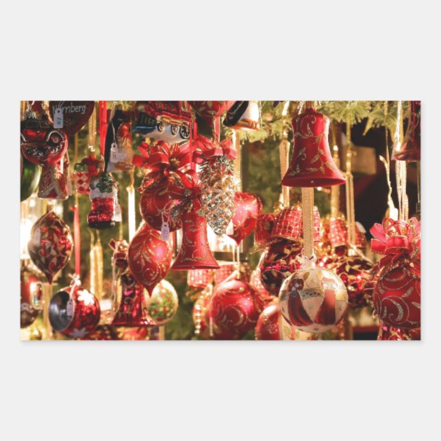 Pegatina Rectangular Navidades colgando Baubles Nuremberg (Anverso)