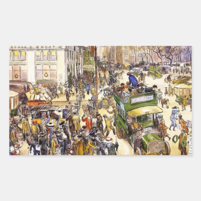 Pegatina Rectangular Navidades Compradores en la Quinta Avenida (Nueva  (Anverso)