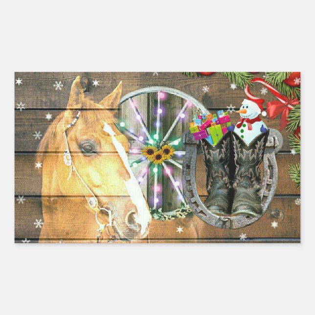 Pegatina Rectangular Navidades Cowboy Boots Garland (Anverso)