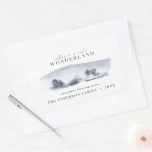 Pegatina Rectangular Navidades de acuarela azul mínimo de vacaciones