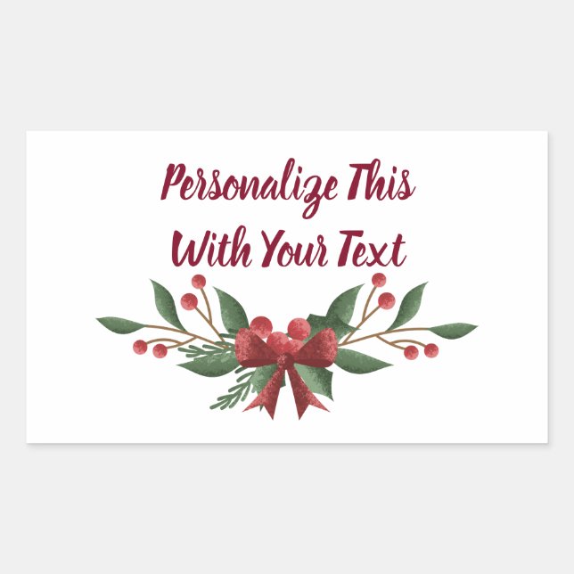 Pegatina Rectangular Navidades de aguijones de texto y berry personaliz (Anverso)
