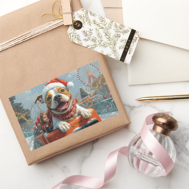 Pegatina Rectangular Navidades de American Staffordshire Dog (Regalar)