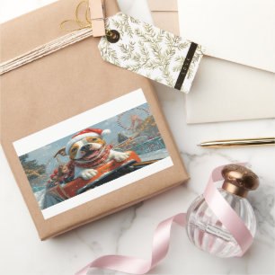 Pegatina Rectangular Navidades de American Staffordshire Dog