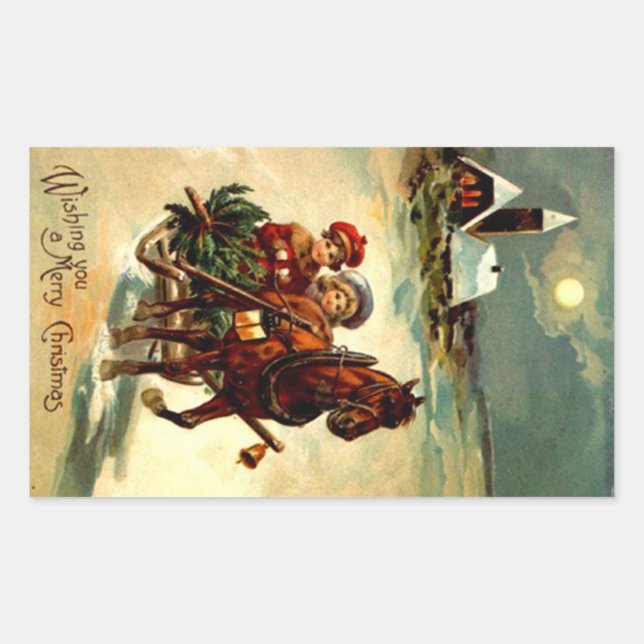 Pegatina Rectangular Navidades De Antigüedades pegatinas Gr One Horse O (Anverso)