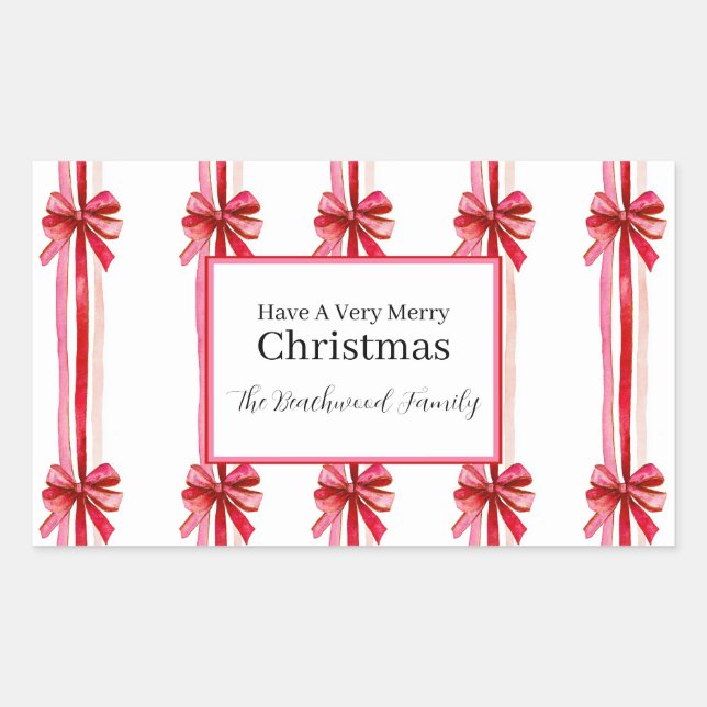 Pegatina Rectangular Navidades de arcos rojos rosados (Anverso)