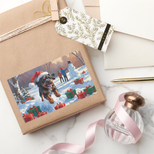 Pegatina Rectangular Navidades de Bouviers des Flandres en escena de ni (Regalar)