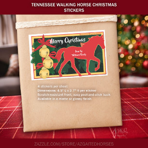 Pegatina Rectangular Navidades de caballos de la Red Tennessee Walker J