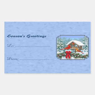 Pegatina Rectangular Navidades de Cardenales Festín Azul
