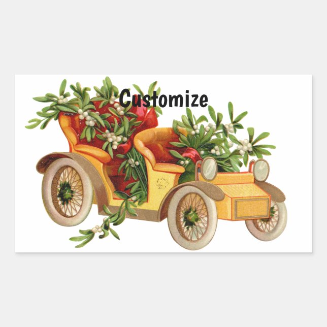 Pegatina Rectangular Navidades de coches de época Mistletoe Thunder_Cov (Anverso)