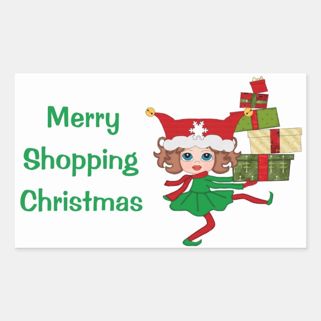 Pegatina Rectangular Navidades de compras de cerezos (Anverso)