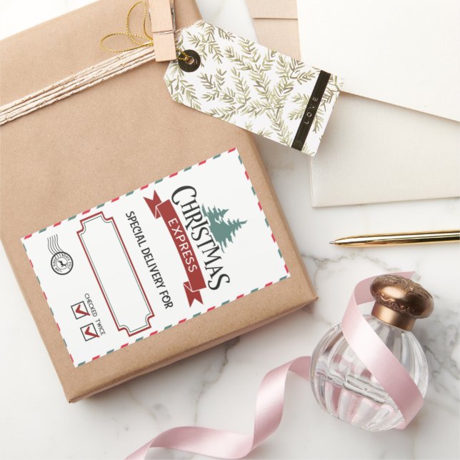 Pegatina Rectangular Navidades de entrega de Santa Pole del Norte dan e (Regalar)