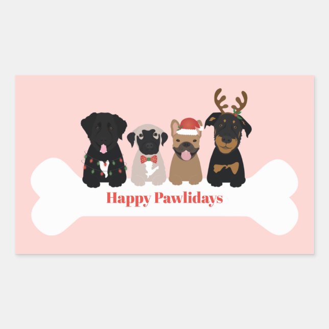Pegatina Rectangular Navidades de Happy Pawlidays (Anverso)