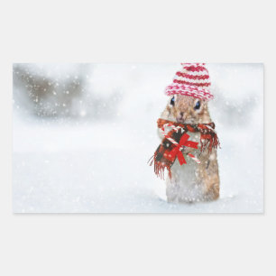 Pegatina Rectangular Navidades de invierno Chipmunk
