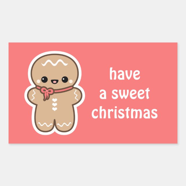 Pegatina Rectangular Navidades de Kawaii Gingerbread (Anverso)