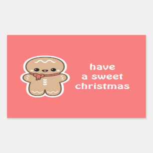 Pegatina Rectangular Navidades de Kawaii Gingerbread