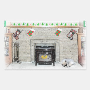 Pegatina Rectangular Navidades de Keeshond picotean perro con pintura d