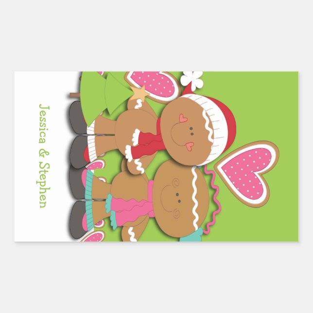 Pegatina Rectangular Navidades de la pareja Gingerbread Cookie (Anverso)