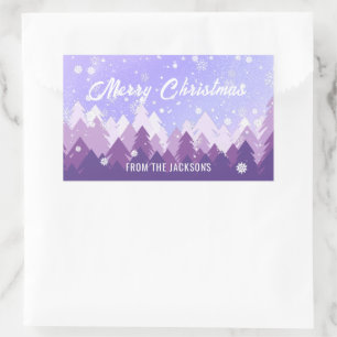 Pegatina Rectangular Navidades de los bosques pacíficos de la nieve bla