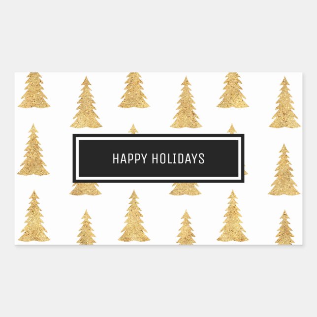 Pegatina Rectangular Navidades de oro (Anverso)