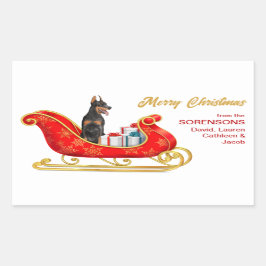 Pegatina Rectangular Navidades de perro de Doberman Pinscher Sleigh