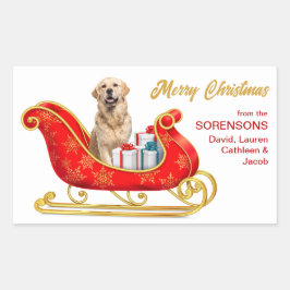 Pegatina Rectangular Navidades de perro de Golden Retriever Sleigh