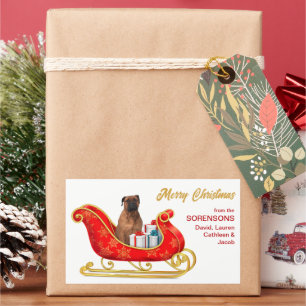 Pegatina Rectangular Navidades de perros Bullmastiff Sleigh