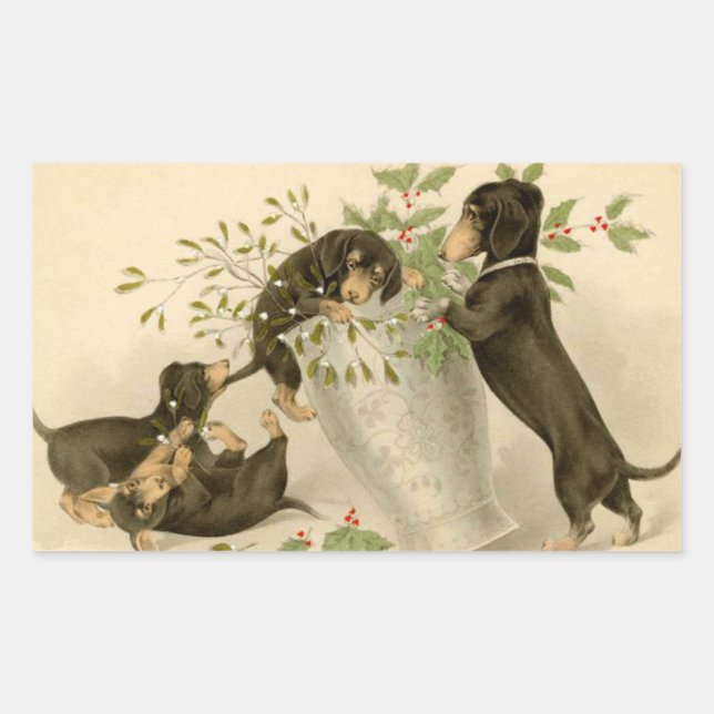Pegatina Rectangular Navidades de perros vagabundos pegatinas de vacaci (Anverso)