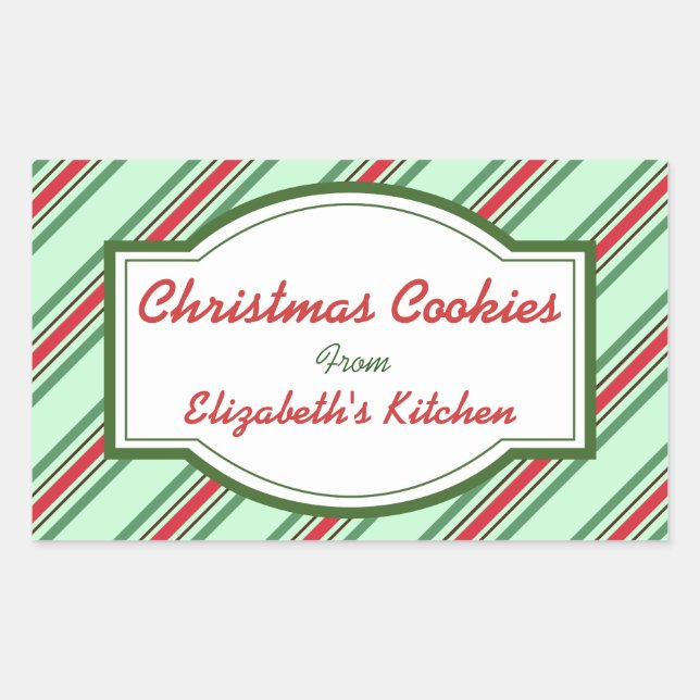 Pegatina Rectangular Navidades de rayas verdes Pegatinas de cocina (Anverso)