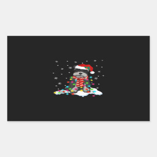 Pegatina Rectangular Navidades De Schnauzer Alumbran Con Santa Hat