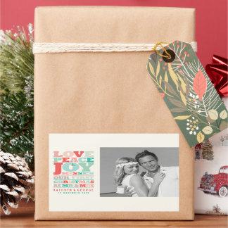 Pegatina Rectangular Navidades de tipografía de colores de Love Peace J