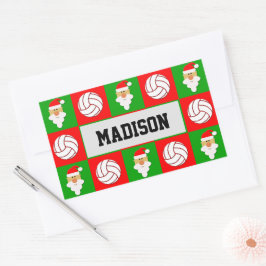 Pegatina Rectangular Navidades de voleibol Santa Clause envueltos