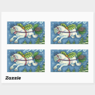 PEGATINA RECTANGULAR NAVIDADES DE VUELO CUTO PONY TOMANDO PINECONE SLEI